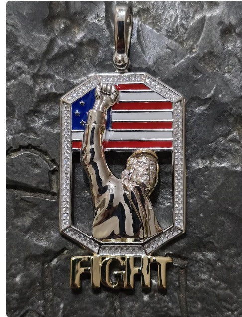 TRUMP fight fight fight iconic picture quality jewelry flag first jewelry patriot pendant silver gold