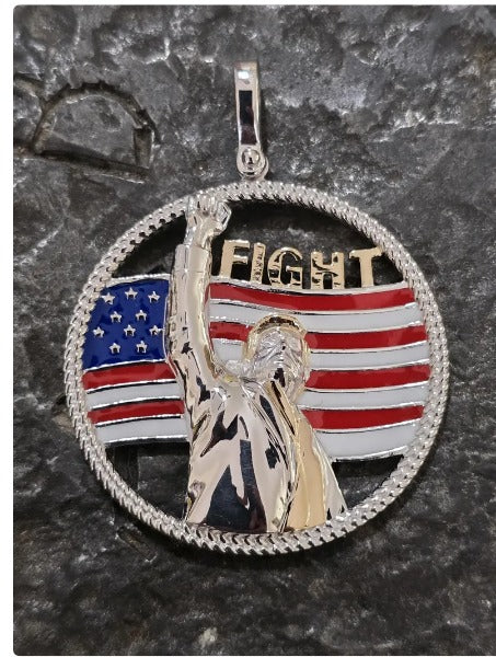 TRUMP fight fight fight iconic picture quality jewelry flag first jewelry patriot pendant silver gold bold large piece