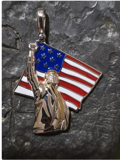 TRUMP proud american president fight fight fight iconic picture quality jewelry flag first jewelry patriot silver gold bold large piece