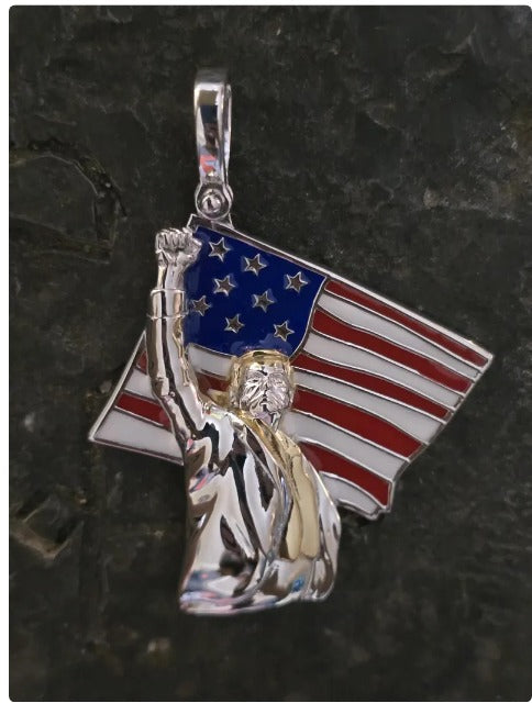 TRUMP proud american president fight fight fight iconic picture quality jewelry flag first jewelry patriot silver gold bold large piece