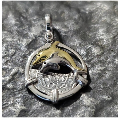 Mini atocha dolphin pendant sunken treasure ship coin