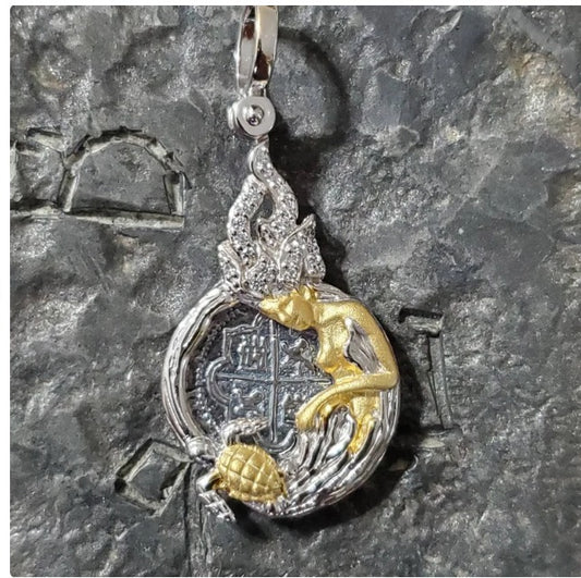 Atocha coin with mermaid and turtle shipwreck treasure
