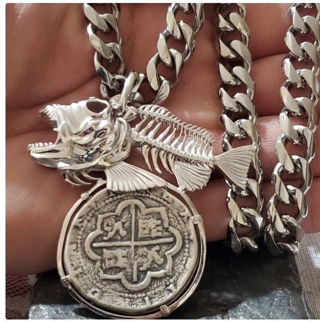 Atocha BIG LARGE silver coin pendant skeleton cubera snapper shipwreck sunken treasure silver coin