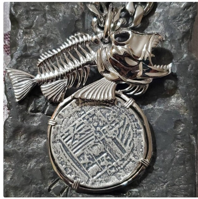 Atocha BIG LARGE silver coin pendant skeleton cubera snapper shipwreck sunken treasure silver coin