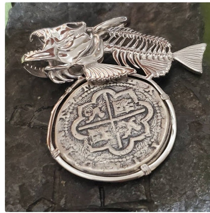 Atocha BIG LARGE silver coin pendant skeleton cubera snapper shipwreck sunken treasure silver coin