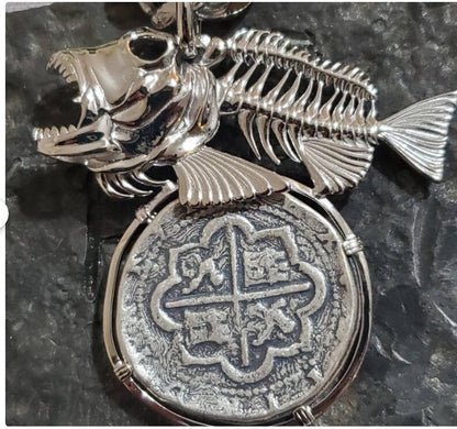 Atocha BIG LARGE silver coin pendant skeleton cubera snapper shipwreck sunken treasure silver coin