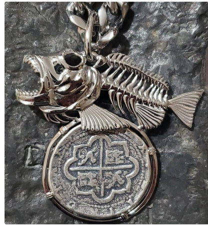 Atocha BIG LARGE silver coin pendant skeleton cubera snapper shipwreck sunken treasure silver coin