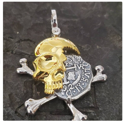 Atocha pirate skull crossbones shipwreck sunken treasure coin with 14kt gold plating