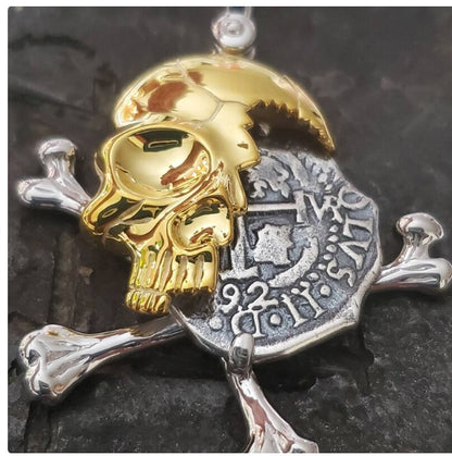 Atocha pirate skull crossbones shipwreck sunken treasure coin with 14kt gold plating