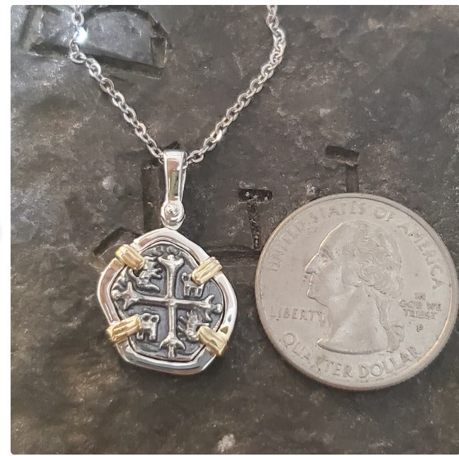 Atocha coin and chain two tone museum quality shipwreck sunken treasure coin
