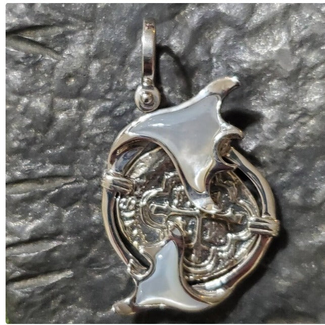 ATOCHA manta ray mother of pearl shipwreck treasure coin pendant