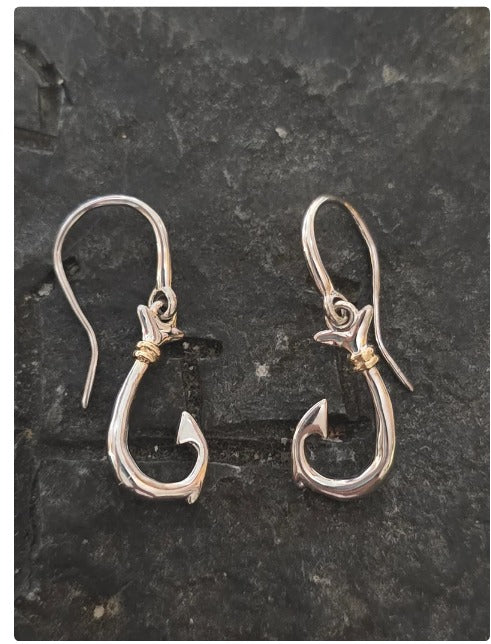 Mini Fish hook earrings sterling silver and 14kt vermeil