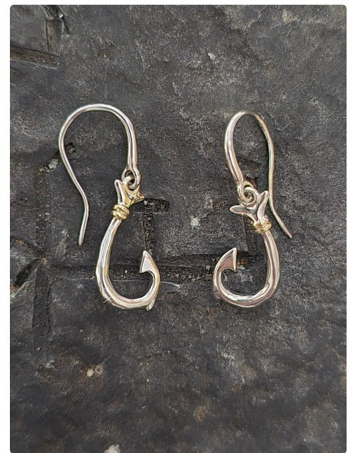 Mini Fish hook earrings sterling silver and 14kt vermeil