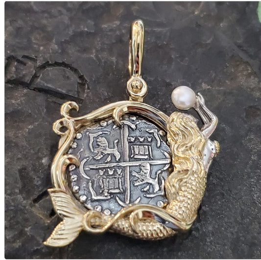 Atocha silver mermaid bezel 14kt gold vermeil shipwreck sunken treasure coin