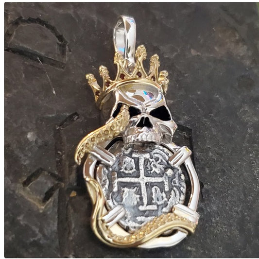 Atocha pirate and skull pendant silver shipwreck sunken treasure coin jewelry