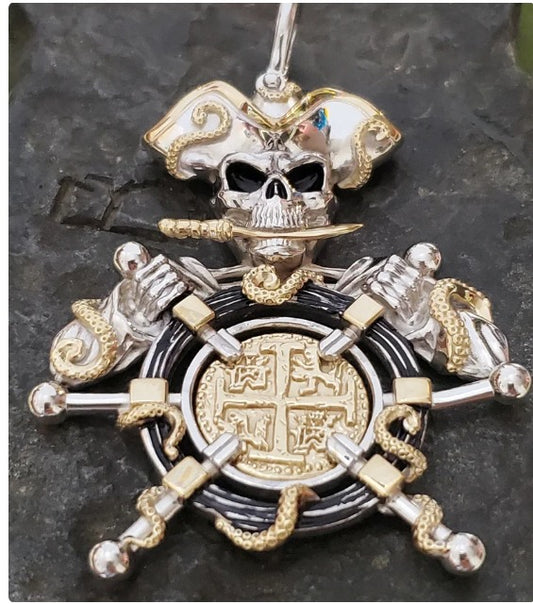 Large Atocha pirate shipwheel pendant shipwreck sunken treasure coin jewelry
