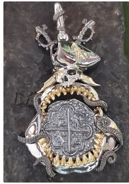 Large Atocha silver shipwreck treasure coin pirate octopus shark jaw bezel limited edition collection