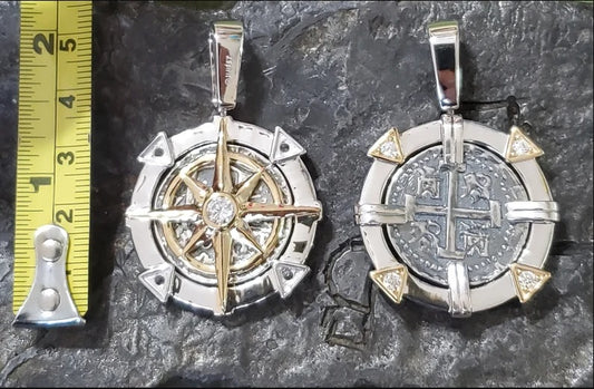 Atocha reversible coin and compass pendant silver jewelry shipwreck treasure coin