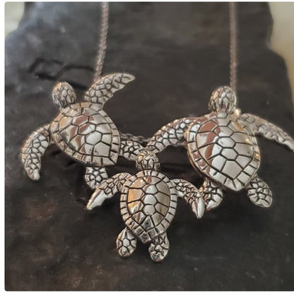 Sterling silver turtle family slide necklace handmade