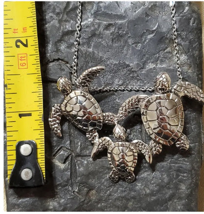 Sterling silver turtle family slide necklace handmade