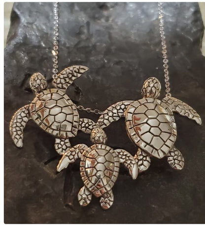 Sterling silver turtle family slide necklace handmade