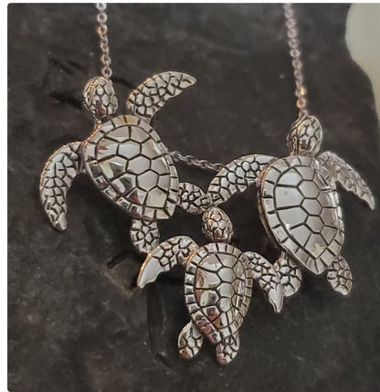 Sterling silver turtle family slide necklace handmade