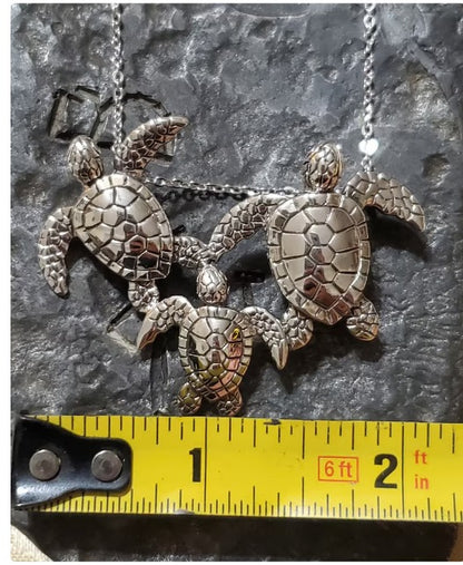 Sterling silver turtle family slide necklace handmade