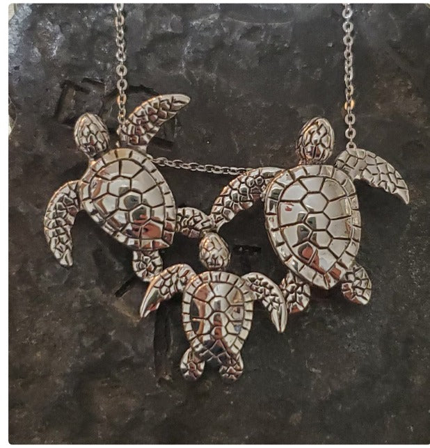 Sterling silver turtle family slide necklace handmade