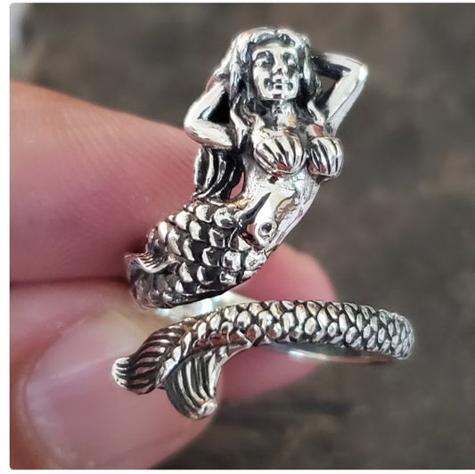 Mermaid adjustable ring sterling silver