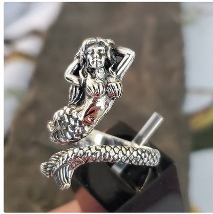 Mermaid adjustable ring sterling silver