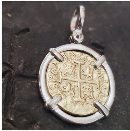 Atocha treasure silver with 14kt gold overlay coin shipwreck treasure jewelry