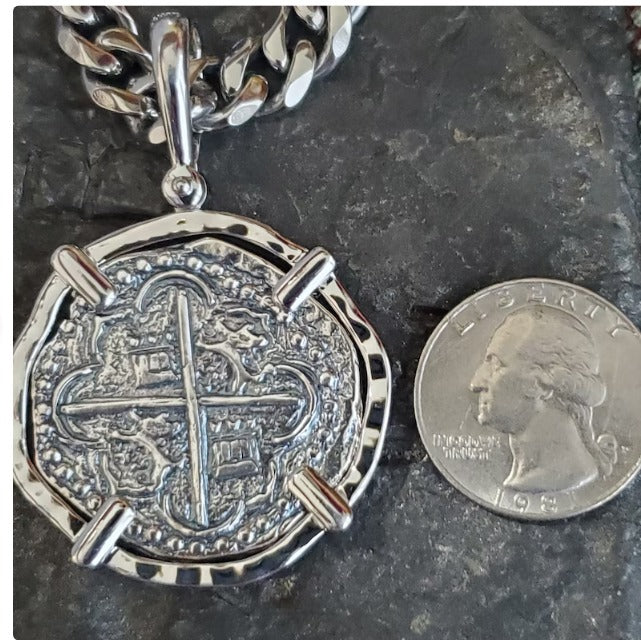 Large ATOCHA coin with heavy chain sunken treasure shipwreck coin