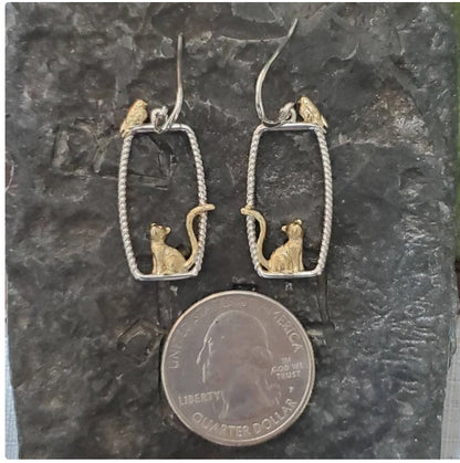 Darling kitten and bird earrings