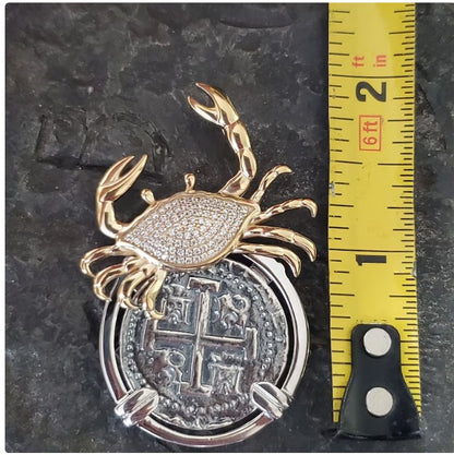 Atocha 14kt gold overlay crab bezel coin pendant shipwreck treasure white topaz