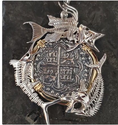 LARGE ATOCHA skeleton fish bezel mahi mahi sailfish hogfish silver pendant limited edition