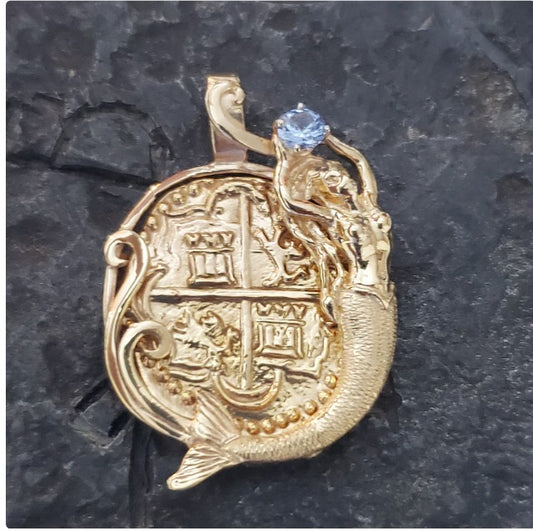 Atocha 14kt solid gold mermaid coin shipwreck treasure aquamarine