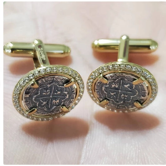 Atocha 14kt gold overlay coin cufflinks