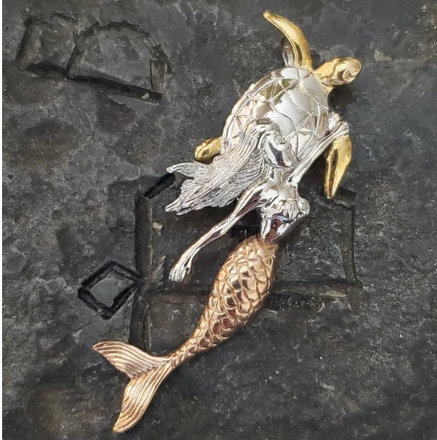 Sterling silver Mermaid with turtle pendant