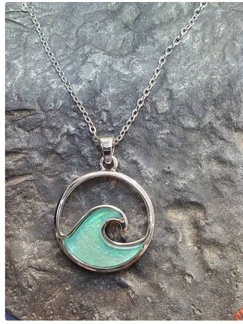 Wave pendant with chain ocean jewelry