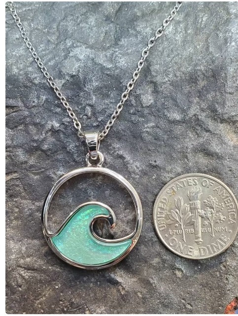 Wave pendant with chain ocean jewelry