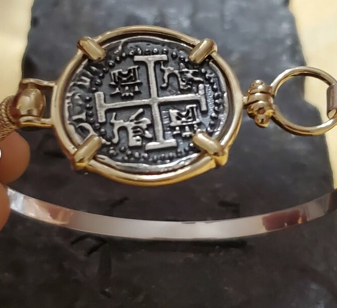 Atocha 14kt gold overlay and silver island hook bangle bracelet shipwreck treasure coin