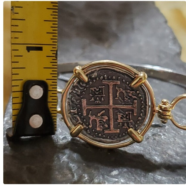 Atocha 14kt gold overlay and silver island hook bangle bracelet shipwreck treasure coin