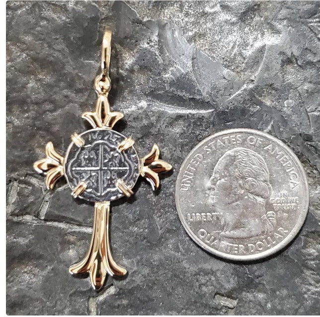 Atocha 14kt gold plated cross pendant shipwreck treasure coin