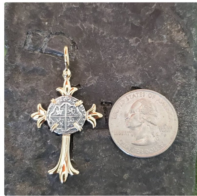 Atocha 14kt gold plated cross pendant shipwreck treasure coin