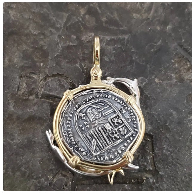 Atocha mermaid and dolphin coin pendant shipwreck treasure jewelry
