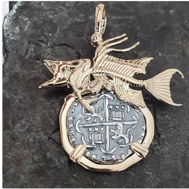 Atocha coin 14kt gold overlay hogfish skeleton coin shipwreck treasure jewelry