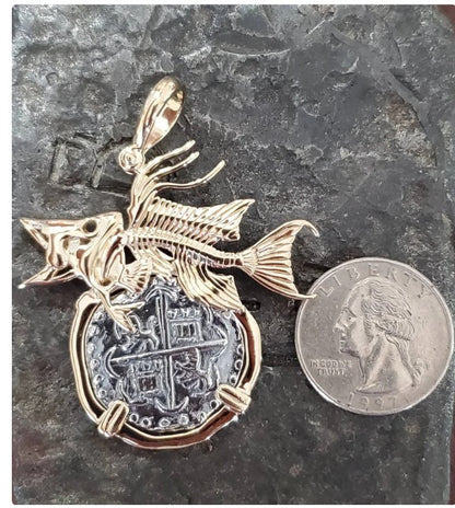 Atocha coin 14kt gold overlay hogfish skeleton coin shipwreck treasure jewelry