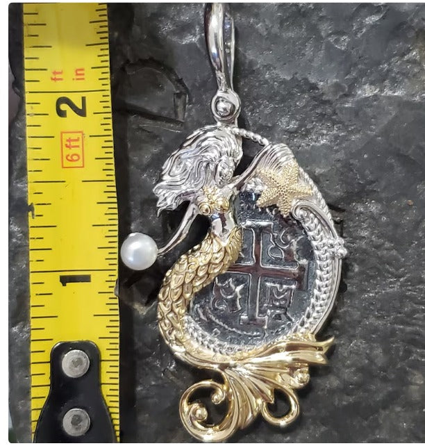 Atocha silver mermaid bezel 14kt gold vermeil shipwreck sunken treasure coin and starfish bezel