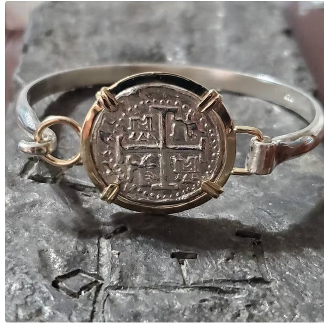 Atocha 14kt gold and silver bangle bracelet shipwreck treasure coin