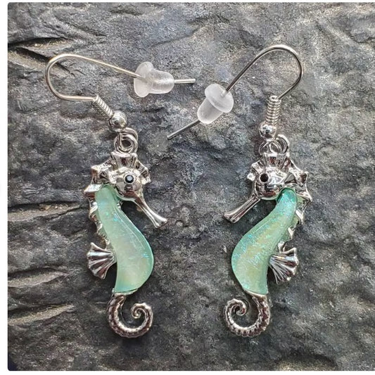 Seahorse earrings dangle ocean beach nautical sealife